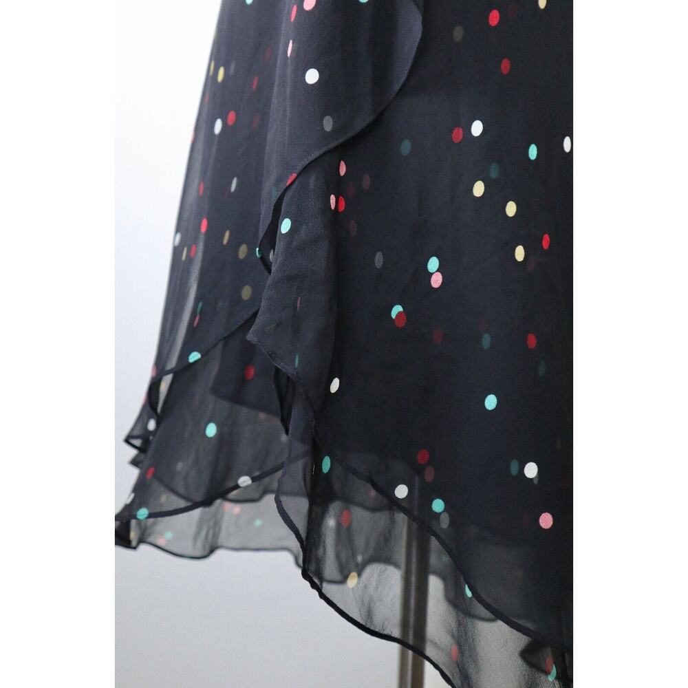 Vintage 1990s Anne Klein Size 4 Silk Dotted Faux Wrap Midi Dress Black Chiffon - Picture 7 of 12